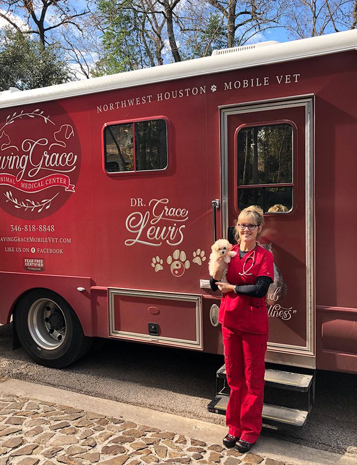 Dr. Grace Lewis with the mobile veterinary hospital
